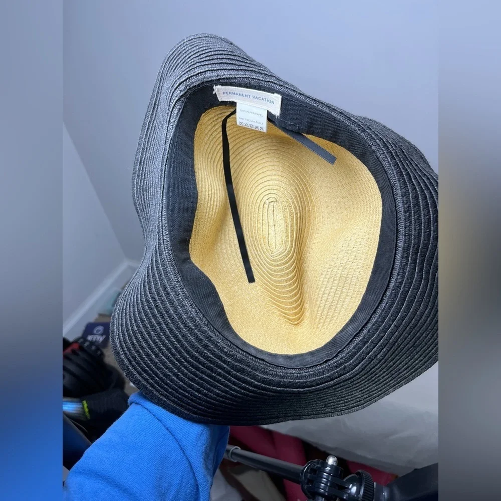 Permanent Vacation Two Tone Paper Woven Floppy Brim Hat One Size